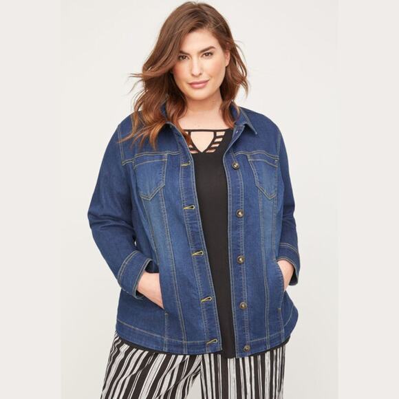 Catherine' Classic Dark Blue Denim Jacket 0X (14/16) NWT - Picture 1 of 8